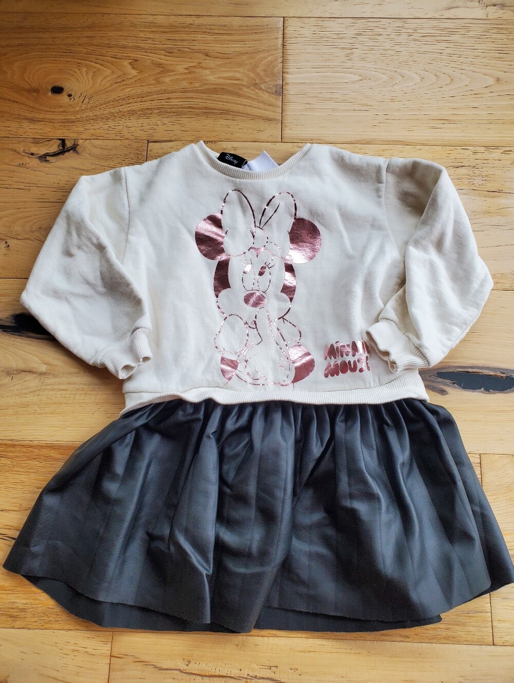 Disney Zara Cream Sweatshirt Dress with Metallic Pink Minnie Detail